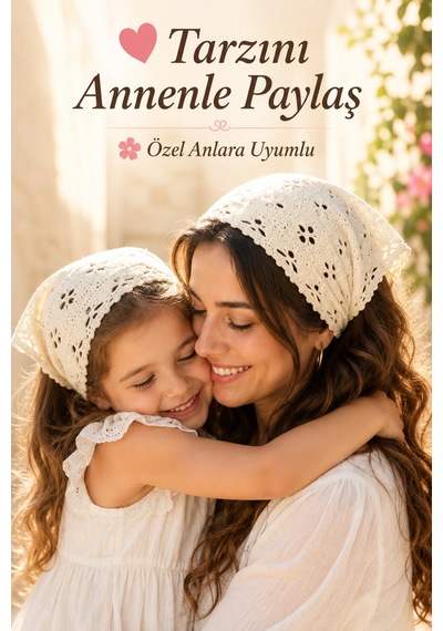 Anne Kız Kombin Bandana El Örgüsü Saç Bandı Bohem Stil Ayarlanabilir 2li Set Krem