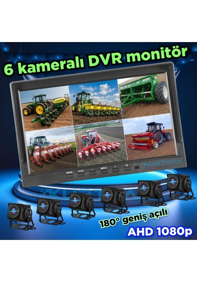 Qled 10'' Dvr Monitör 6 Adet 1080p Ahd 180 Derece Kamera 12 V