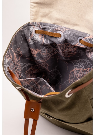 Fabric Craft Bag Sırt Çantası Kadın Nakış İşlemeli Kanvas Astarlı Haki 30x38 Cm