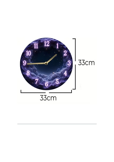 Gece Manzaralı Bulut Desenli 3d Görünümlü Mdf Duvar Saati 33 Cm Sdw305 Renkli
