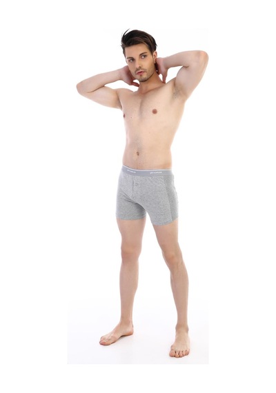Çift Kaplan Erkek Elastanlı Biyeli Gri Melanj Boxer Şort 880 Gri