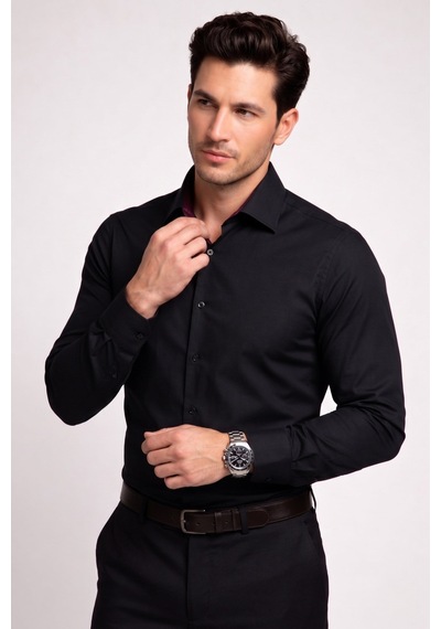 Slim Klasik Yaka Düz Siyah Gk 762 Gömlek