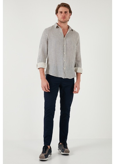 Buratti Çizgili Regular Fit Pamuklu Uzun Kollu Erkek Gömlek Cf25S129721 Lacivert