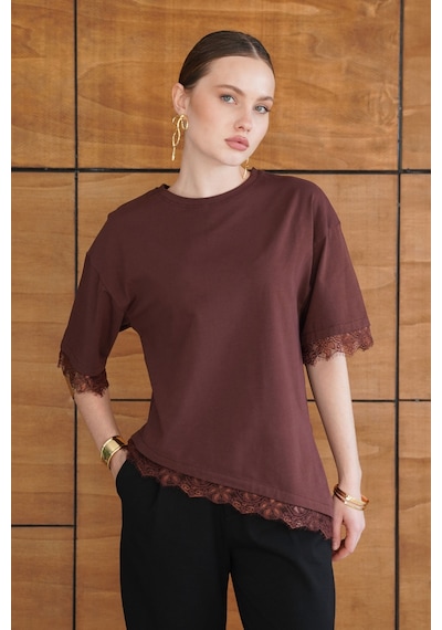 Verymoda Dantel Detaylı Tişört D2956 Kahve