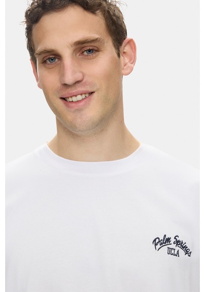 Ucla Kaıus Beyaz Bisiklet Yaka Baskılı Ve Nakışlı %100 Pamuk Oversize Erkek Tshirt