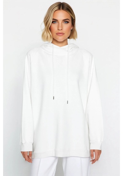 Benerly Kadın Kapüşonlu Düşük Kol Uzun Sweatshirt Fonksiyonel Dayanıklı K Ekru