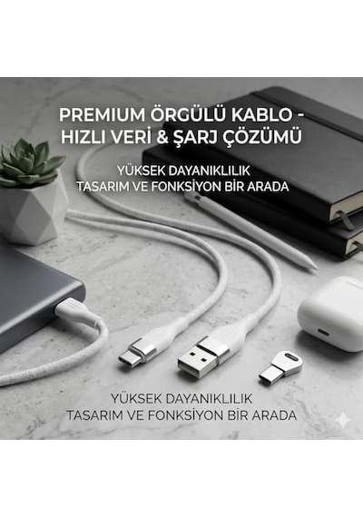 3.0a Type-c Hızlı Şarj Ve Data Kablosu Beyaz 1m