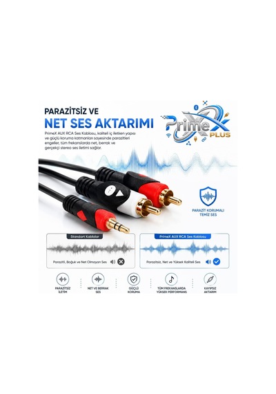 Primex Px-aux3r 3 Metre 3.5mm Aux To 2 Rca Ses Kablosu, Telefon Laptop Pc Tablet Ses Çıkışını Amfi Hoparlör Tv Ses Sistemine Bağlama Kablosu, Kırmızı Beyaz Rca Stereo Audio Kablo