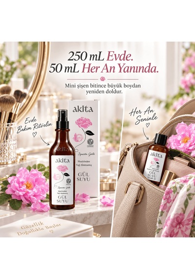Akita Doğal Yağı Alınmamış Gül Suyu Seti 300 ML