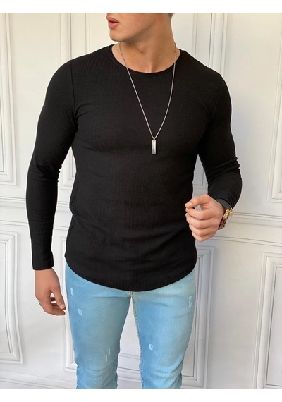 Modefendi Slim Fit İtalyan Kesim Pamuk Örme Sweat Siyah