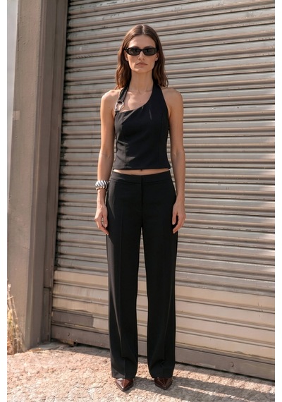 Sateen Bol Paça Pantolon - Siyah-137469