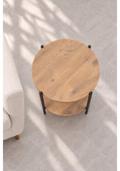 Sehpol Yuvarlak Tablalı İki Raflı Sehpa Q42x60 Cm Antrasit - Atlantik Çam