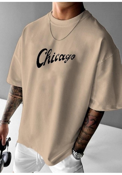 Chıcago Bulls Baskılı Oversize Tişört Bej