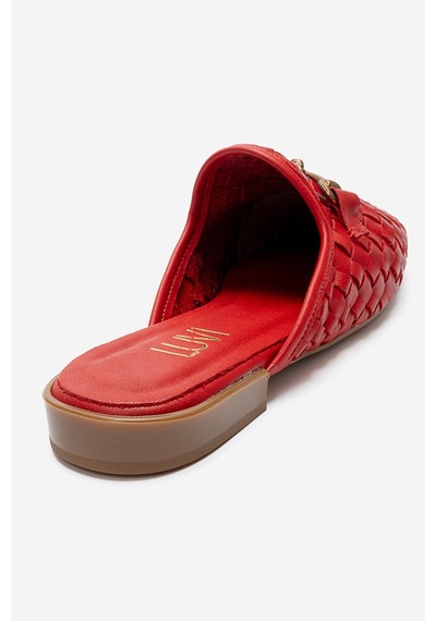 Luvishoes Senıa Kırmızı Örgü Hakiki Deri Tokalı Önü Kapalı Kadın Terlik