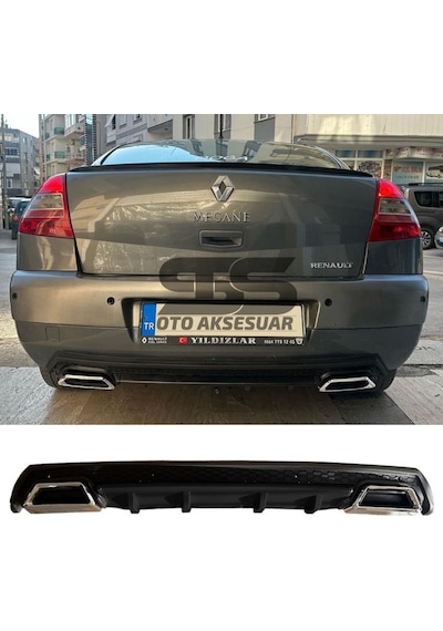 Renault Megane 2 Sedan Difüzör Arka Tampon Eki 2 Egzoz Çıkışlı Siyah Lüx Tip