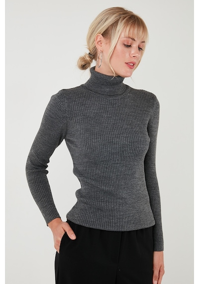 Lela Fitilli Regular Fit Balıkçı Yaka Soft Akrilik Bayan Kazak 4614102 Kar Gri Lela Fitilli Regular Fit Balıkçı Yaka Soft Akrilik Bayan Kazak 4614102 Kar Gri