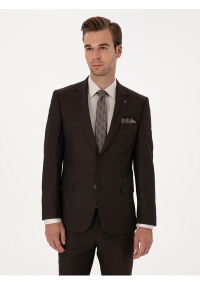 Cacharel Kahverengi Slim Fit Mikro Desenli Takım Elbise