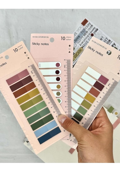 3'lü 10 Renkli Cetvelli Retro Tonlar Şeffaf Pet İndeks Sticker/index/postit/kitap Ayracı/not Kağıdı