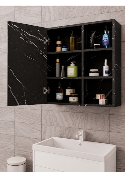 Dalin Tek Kapak Aynalı Banyo Dolabı Mdf Siyah