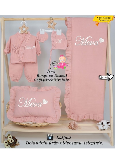 Gros Shop Yeni Doğan %100 Pamuk Müslin Hastane Çıkış Mevlüt Seti-takı Yastı Pembe