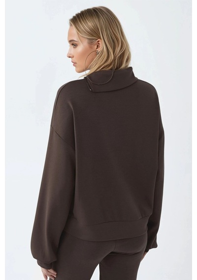 Hiccup Busem Rahat Kesim Fermuarlı Yaka Sweatshirt Kahve Kahvesi