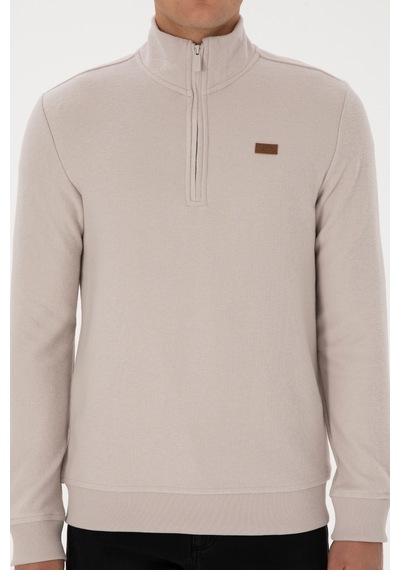 U.S. Polo Assn. Erkek Regular Fit Yarım Fermuarlı Taş Basic Sweatshirt 50313802-VR049
