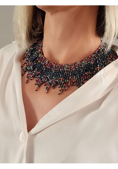 Kristal Boncuk Tasma Choker Model El Yapımı Kolye Çok REnkli