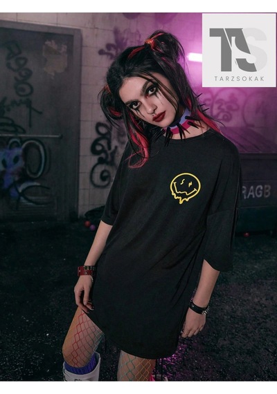 Startmore Grunge Punk Mektup Kafatası Grafikli Tişört Siyah