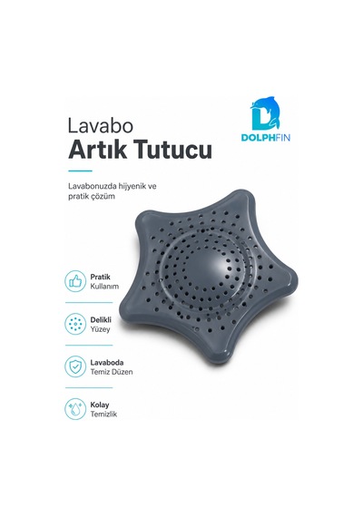 Yıldız Şekilli Lavabo Gider Süzgeci Saç Ve Atık Tutucu Gri