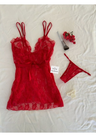 Mh Moony Homewears Kırmızı Paradise Gecelik Iç Giyim Seti Kırmızı