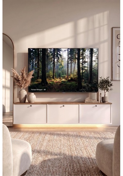 Alaska Led Işıklı Tv Ünitesi Sehpası 3 Kapaklı Duvara Monte 180cm Sepet-beyaz