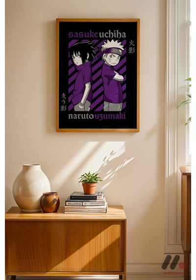 Naruto Ve Sasuke Poster, Ahşap Çerçeveli Duvar Tablosu - Anime Severlere Özel Hediye