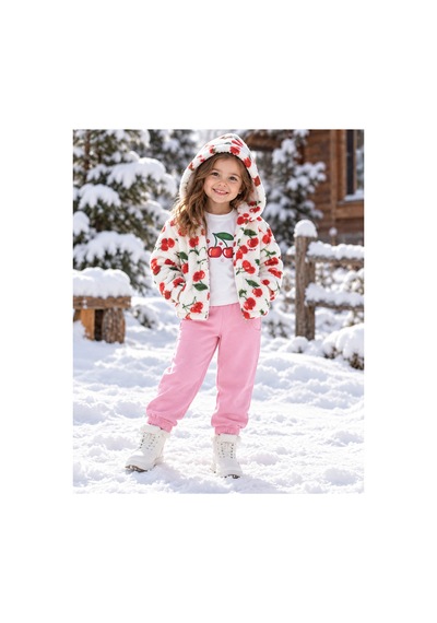 Genel Markalar Kiraz Desenli Peluş Kız Çocuk Takımı Beyaz - 927786071 Beyaz