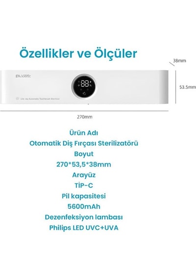 Pluzz X114 Diş Fırçası Tutacağı Ve Sensörlü Uv Sterilizatör Philips Led Teknolojisi Diğer