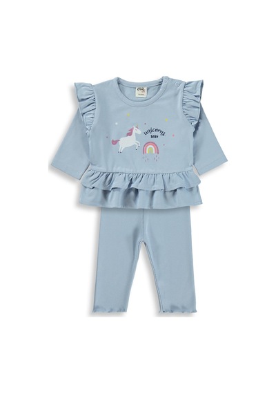 Civil Baby Unicorn Baskılı Fırfırlı 3-18 Ay Takım - Mavi