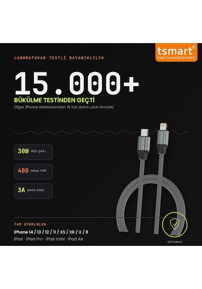 Tsmart TS-K20 20 W USB-C To Lightning Hızlı Şarj Kablosu
