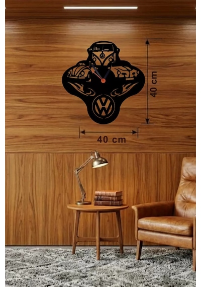Mey İthalat Vosvos Ve Retro Araba Temalı Ahşap Duvar Saati - 40x40 Cm Lazer Kesim Çok Renkli