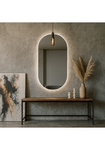 30x53 Cm Modern Oval Led Banyo Aynası Dokunmatik, Dim Edilebilir, 3000k Günışığı Sarı