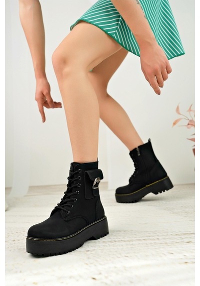 Nesil Shoes İfs 777 Siyah Fermuarlı Kadın Bot-siyah Zümrüt Siyah - Zümrüt