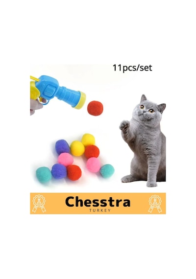 Chesstra Evcil Hayvan Tabancalı Hareketli 30 Peluş Toplu Top Atan İnteraktif 31 Parça Kedi Oyuncağı
