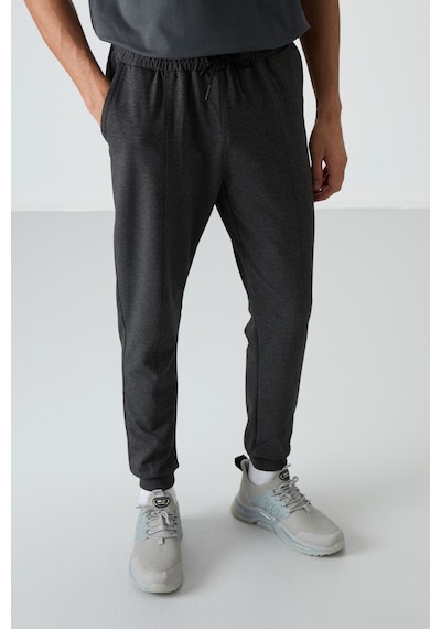 Tommy Life Antrasıt Melanj Pamuklu Yumuşak Dokulu Comfort Fit Nakışlı Erkek Jogger - 82123 Antrasit - Melanj