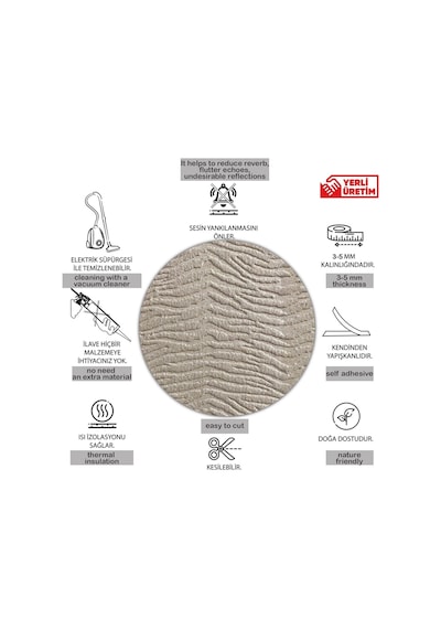 Tink 3d Kendinden Yapışkanlı Akustik Keçe Panel Duvar Kağıdı Desenli 52x98 Cm 10 Adet 5 M² Ekru