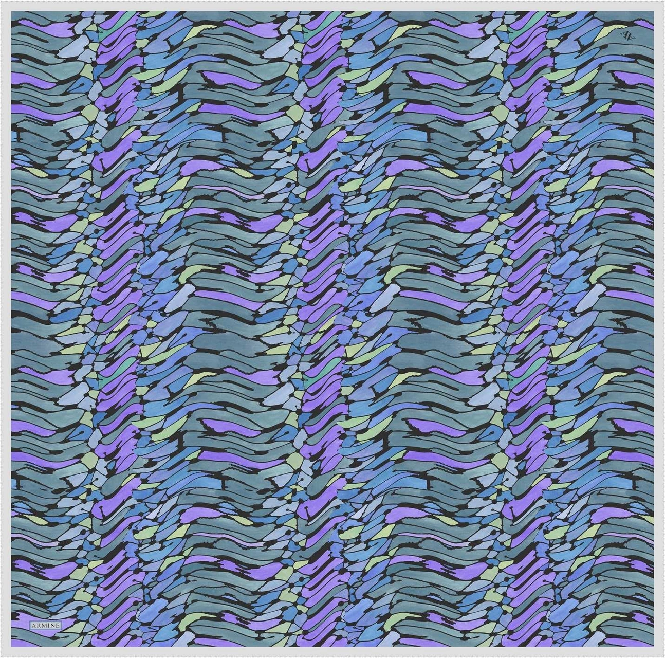 Armine Soyut Desenli Saf İpek Twill Eşarp 9335d 35 Mavi