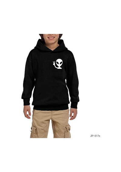 Zepplin Giyim Alien Funny Siyah Çocuk Kapşonlu Sweatshirt