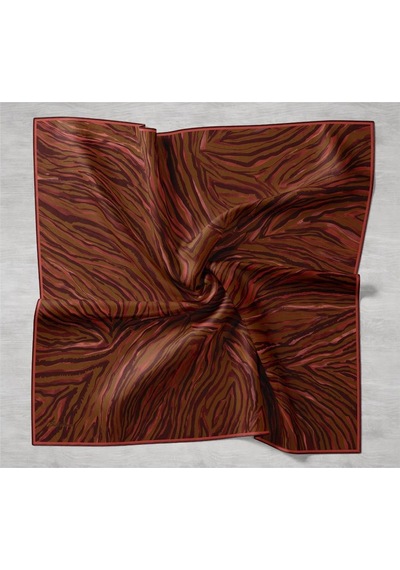 Silk Home Twill İpek Eşarp Kahverengi Mercan Geometrik Desenli Tok Duruşlu 90x90 Çok Renkli
