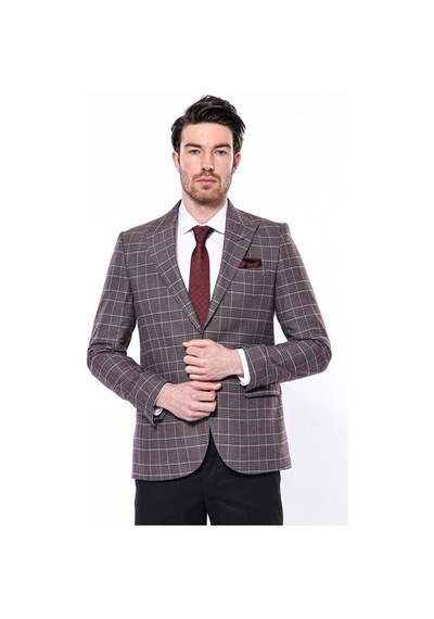 Wessi Ekose Slim Fit Bordo Erkek Ceket - Wessi Bordo