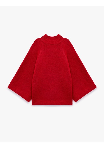 Koton Geniş Uzun Reglan Kollu Dik Yaka Triko Kazak Kırmızı 7wak90659ht