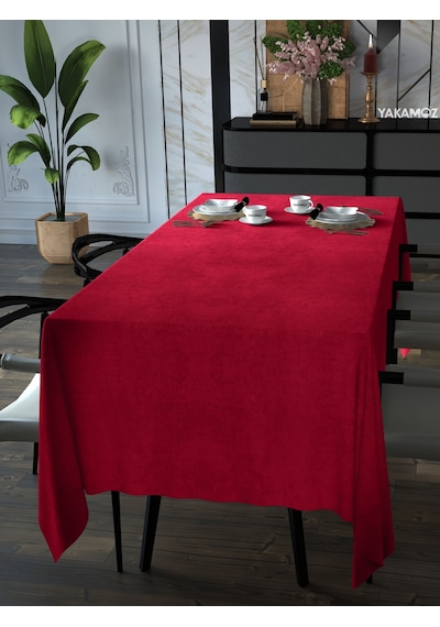 Kırmızı Renk Kadife Dokulu Masa Örtüsü Dertsiz Velvet Touch Serisi Kırmızı
