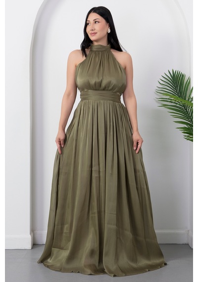 Kalopya Halter Yaka Şifon Elbise Grs4128 Yesıl
