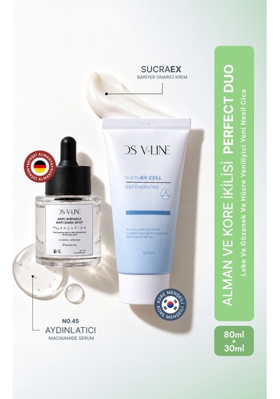 Ds V-lıne Perfect Duo %15 Niacinamide + %5 Glikolik Asit Aydınlatıcı Gözenek Serumu 30 Ml + Sucraex Kore Bariyer Onarıcı Krem 80 Ml 2'li Bakım Seti